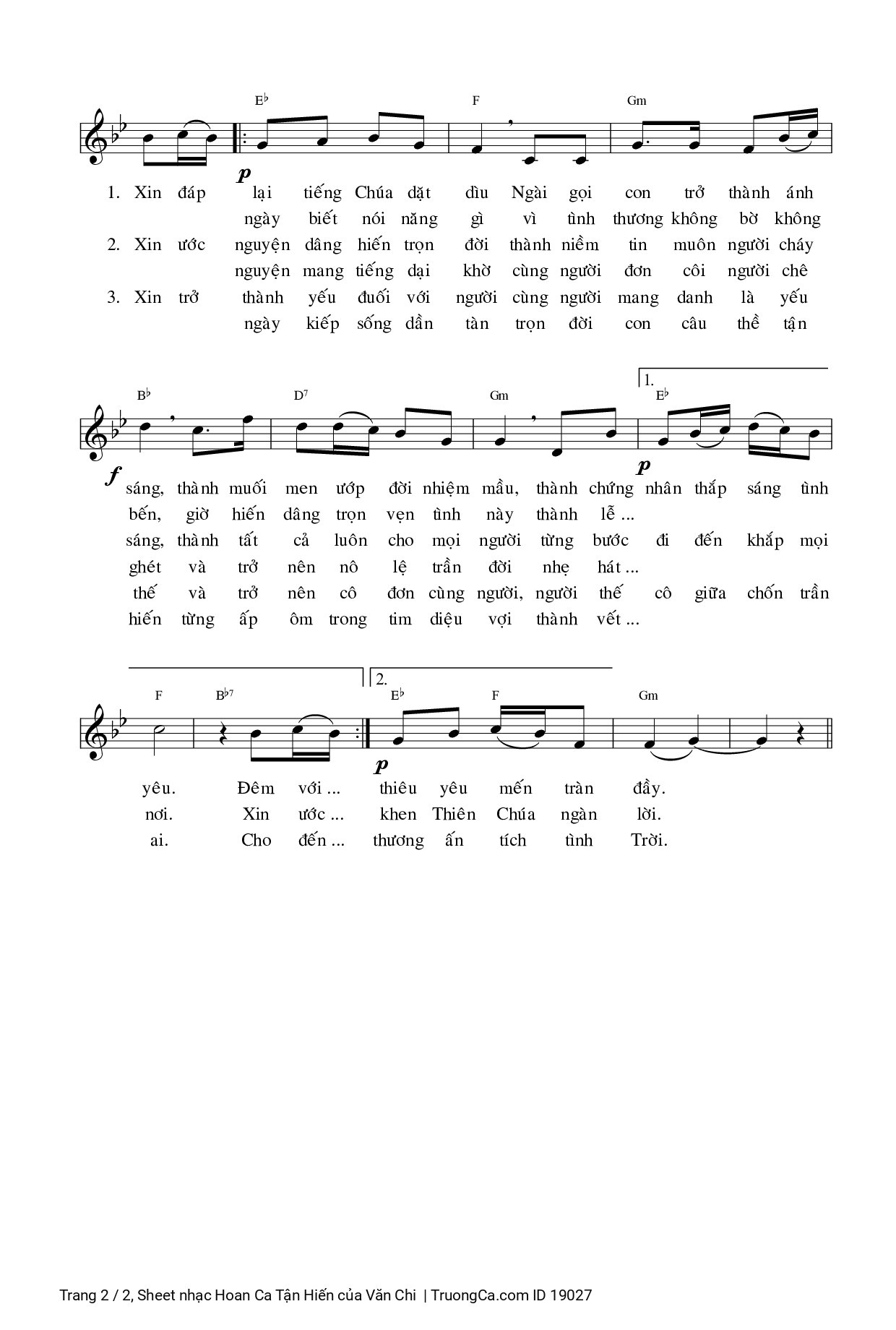 Page 2 of Sheet music PDF Hoan Ca Tận Hiến - Văn Chi