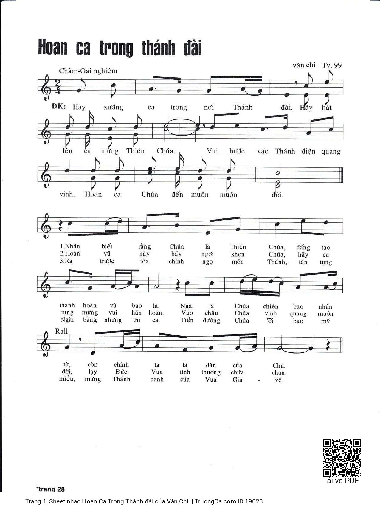 Page 1 of Sheet music PDF Hoan Ca Trong Thánh đài - Văn Chi