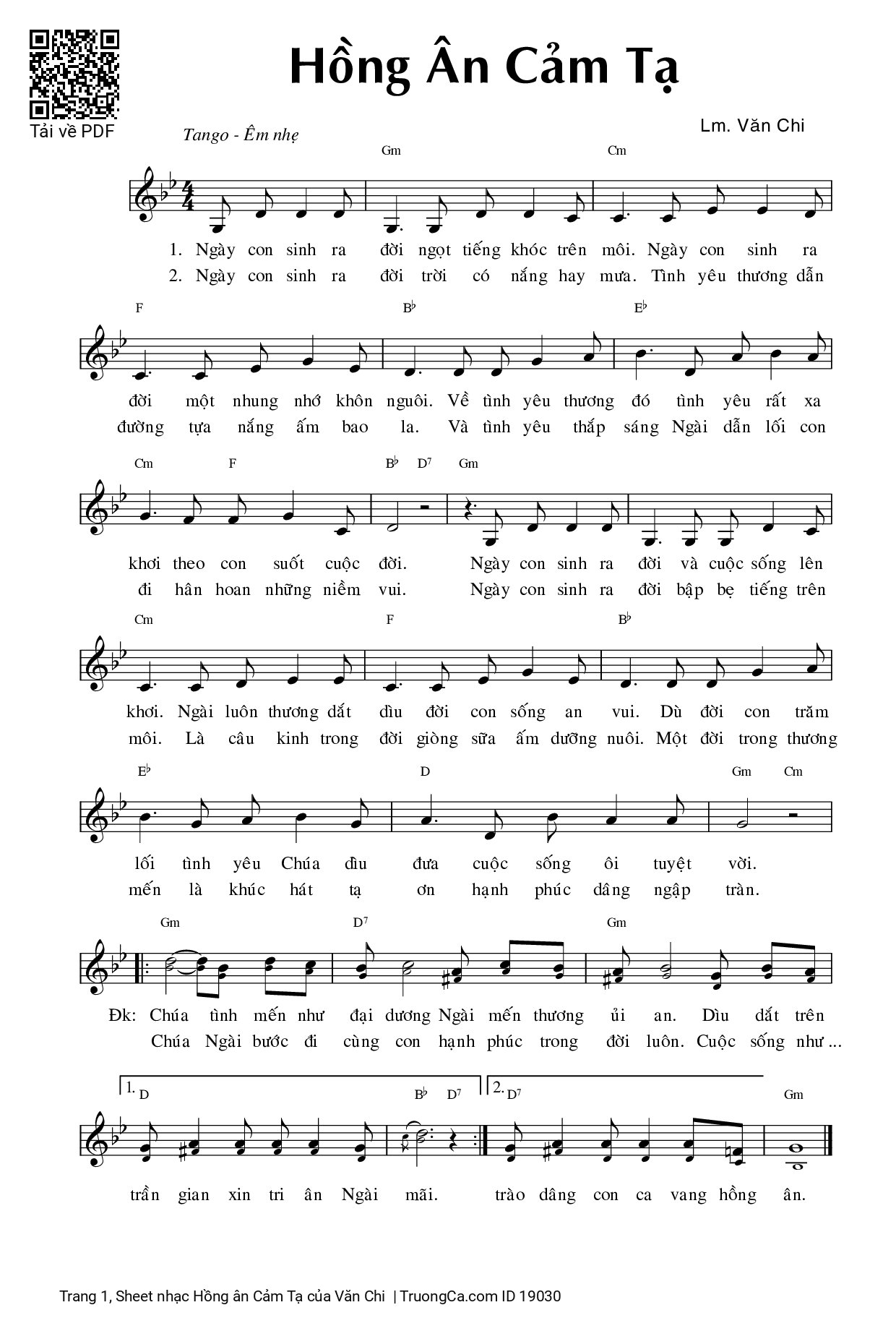 Sheet PDF of Hồng ân Cảm Tạ