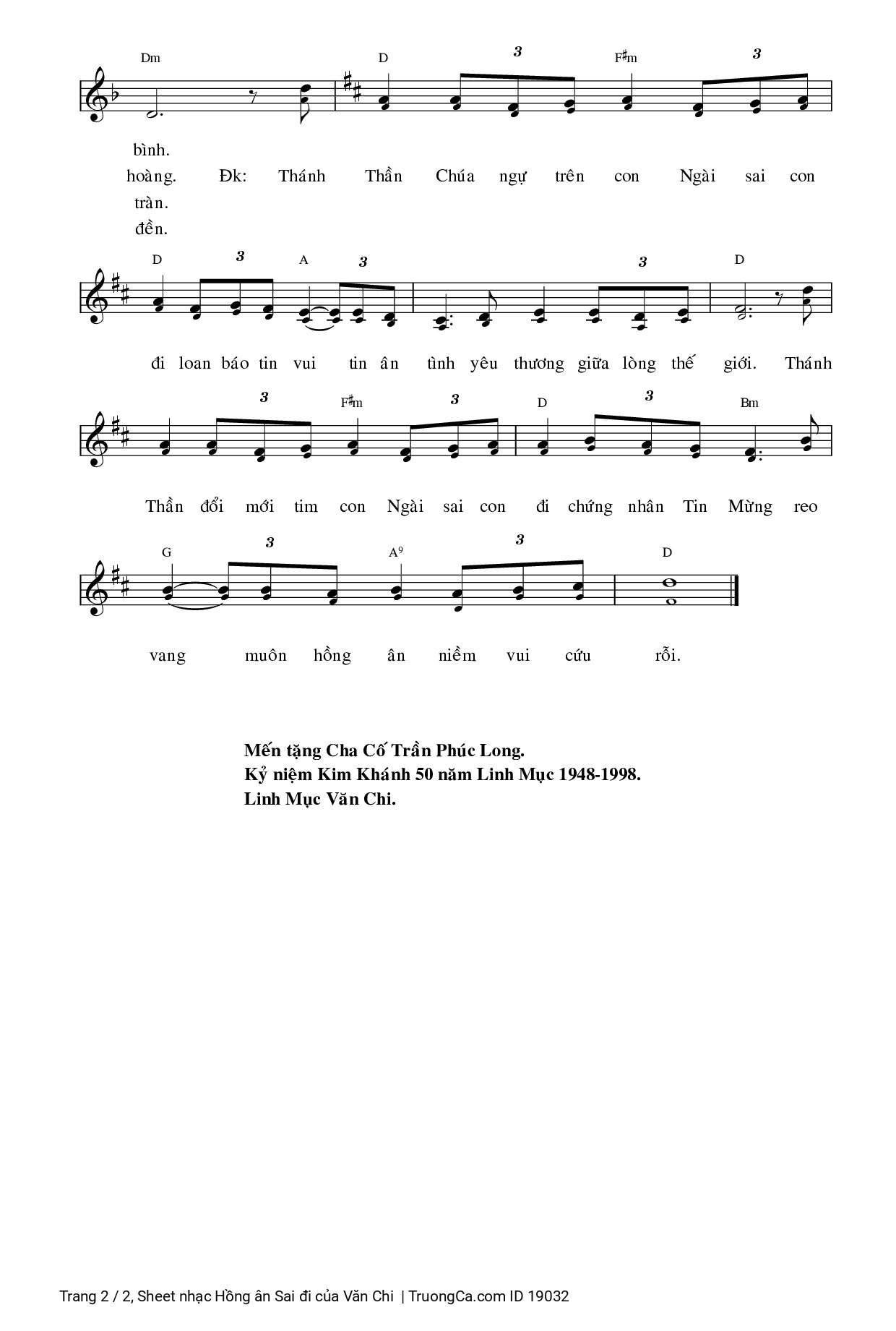Page 2 of Sheet music PDF Hồng ân Sai đi - Văn Chi