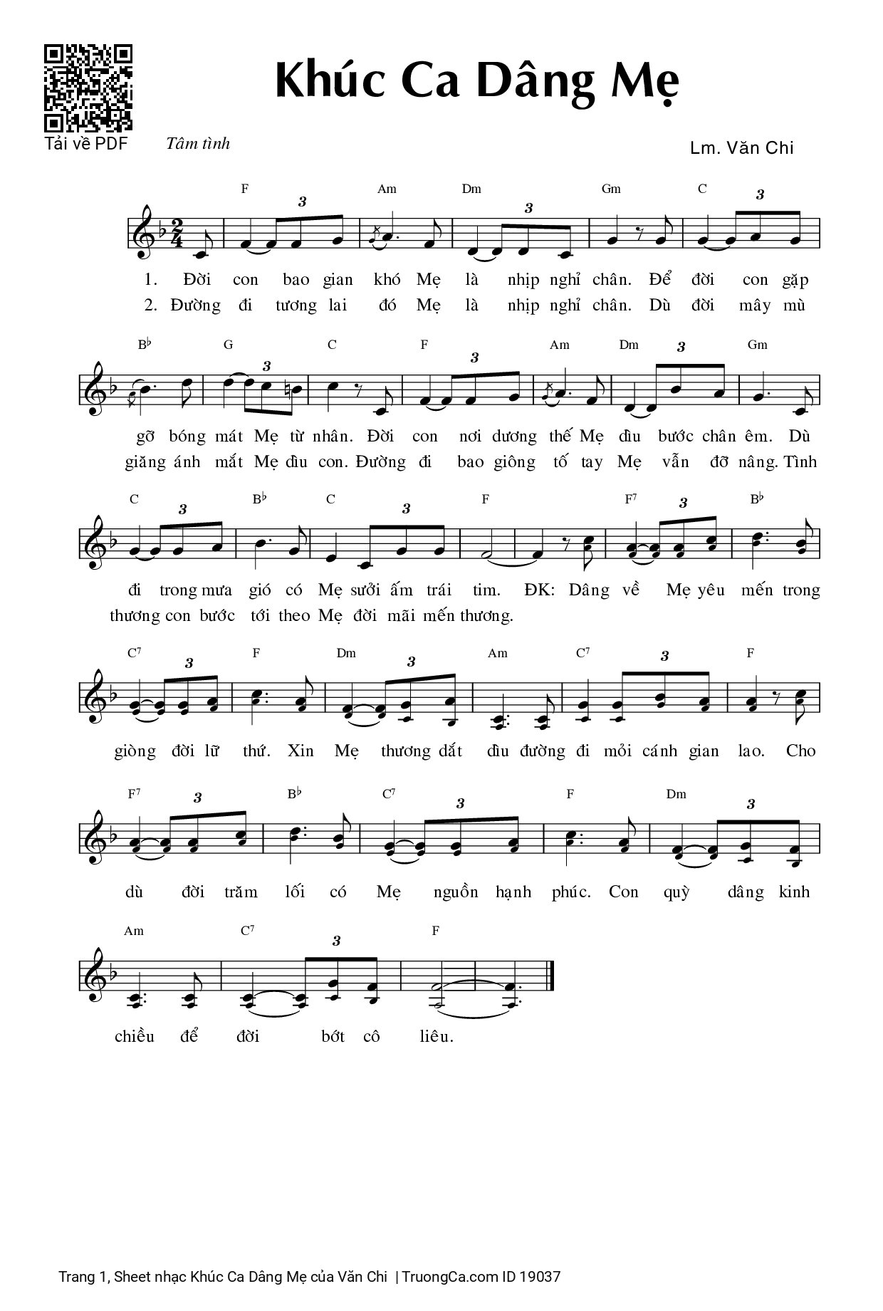 Page 1 of Sheet music PDF Khúc Ca Dâng Mẹ - Văn Chi