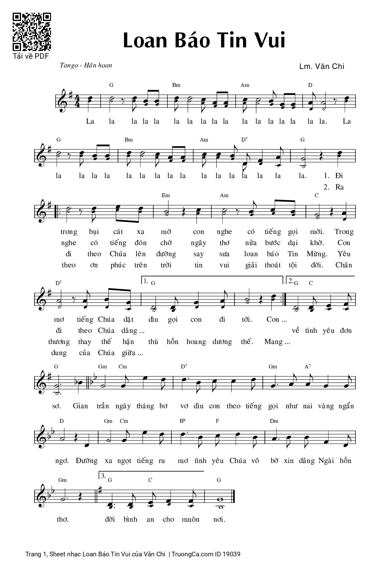 Sheet PDF of Loan Báo Tin Vui