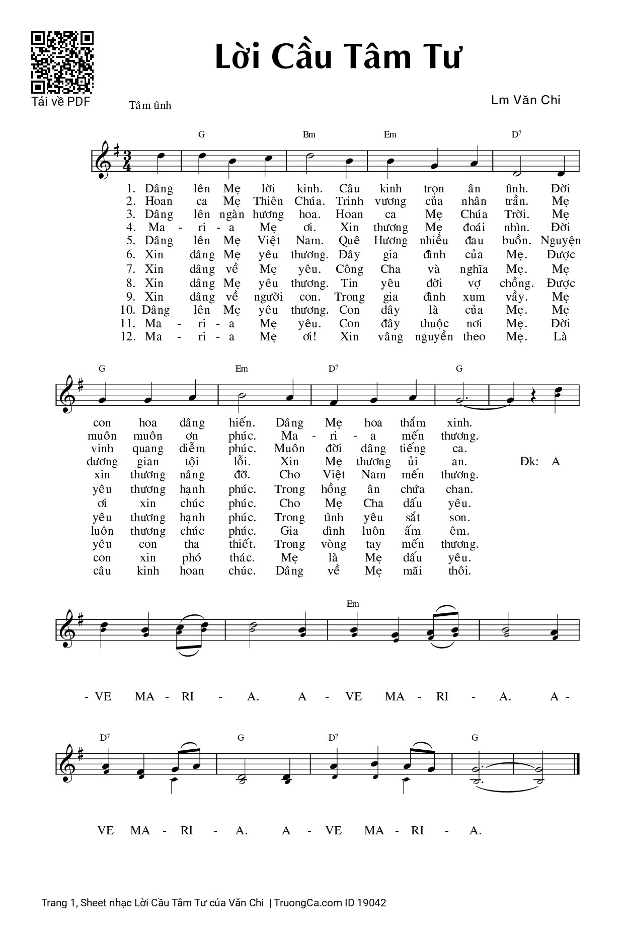 Sheet PDF of Lời Cầu Tâm Tư