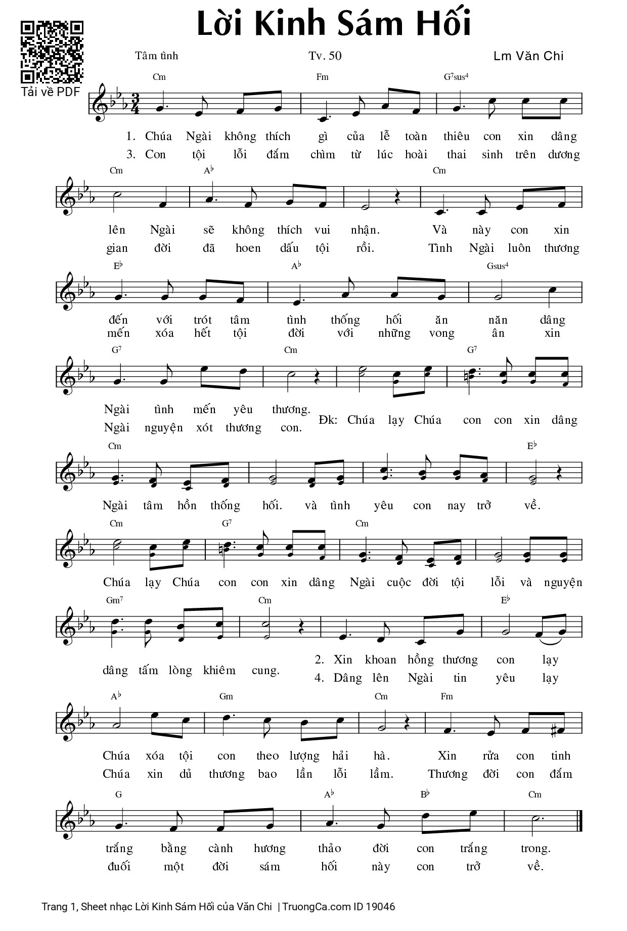 Sheet PDF of Lời Kinh Sám Hối