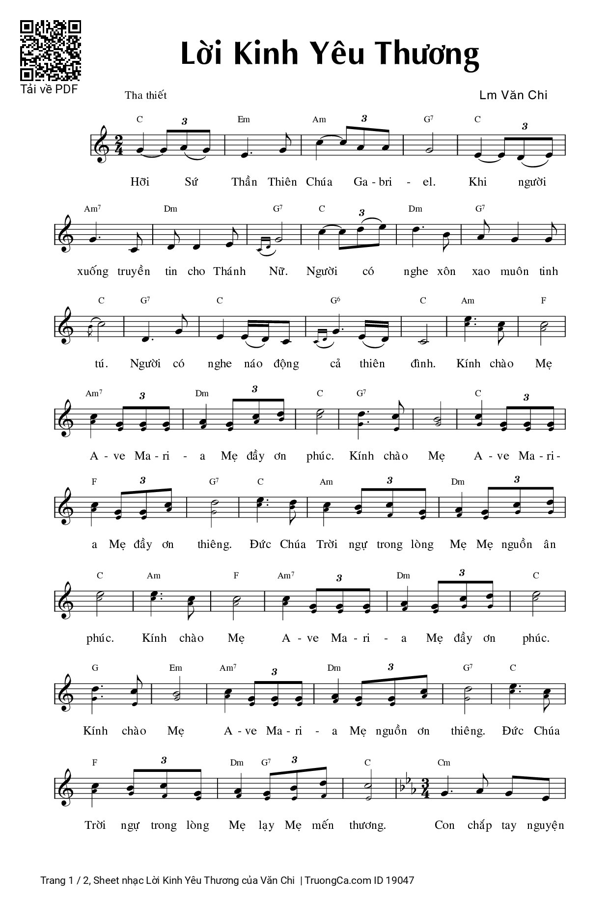 Sheet PDF of Lời Kinh Yêu Thương