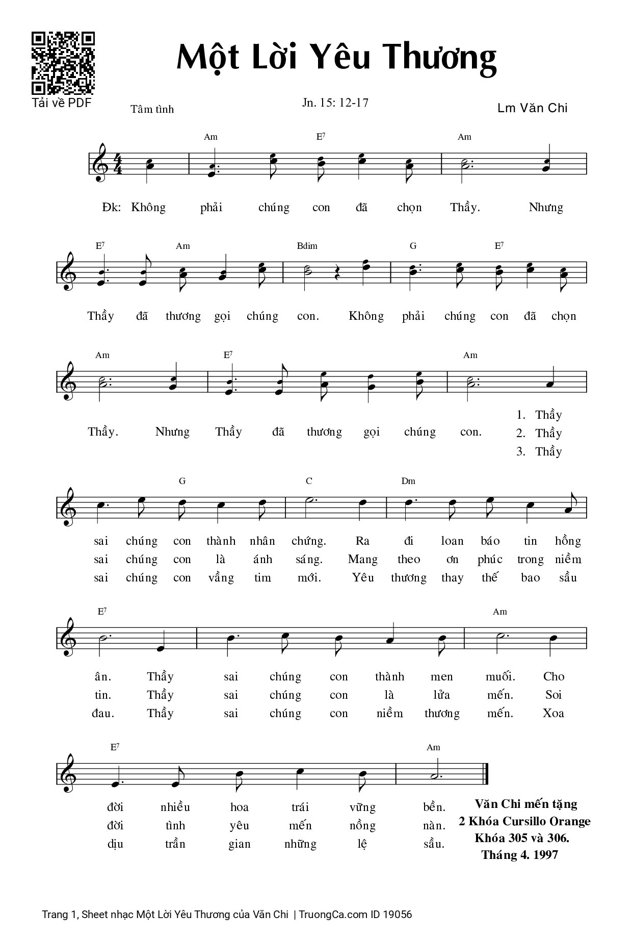 Sheet PDF of Một Lời Yêu Thương