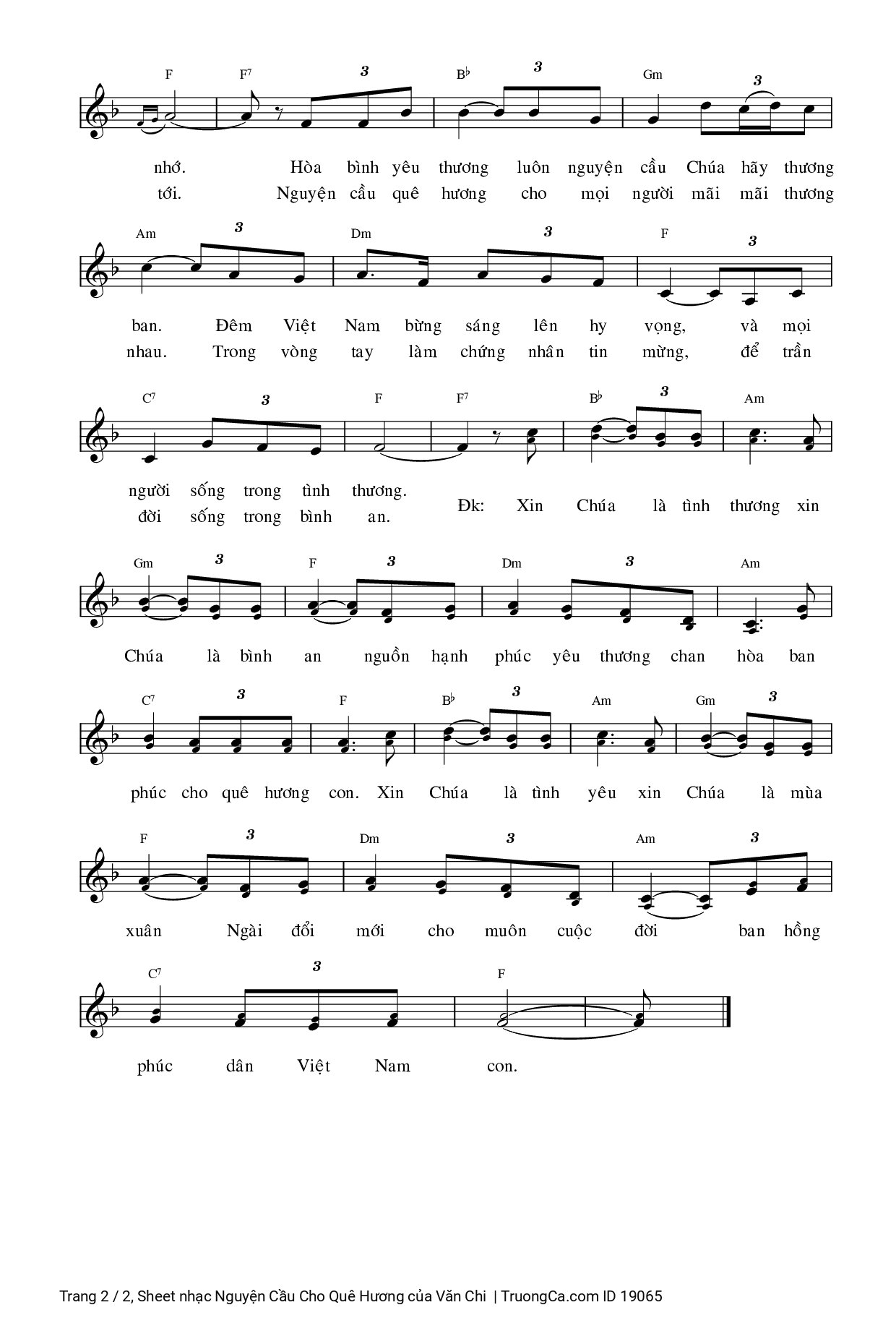 Page 2 of Sheet music PDF Nguyện Cầu Cho Quê Hương - Văn Chi