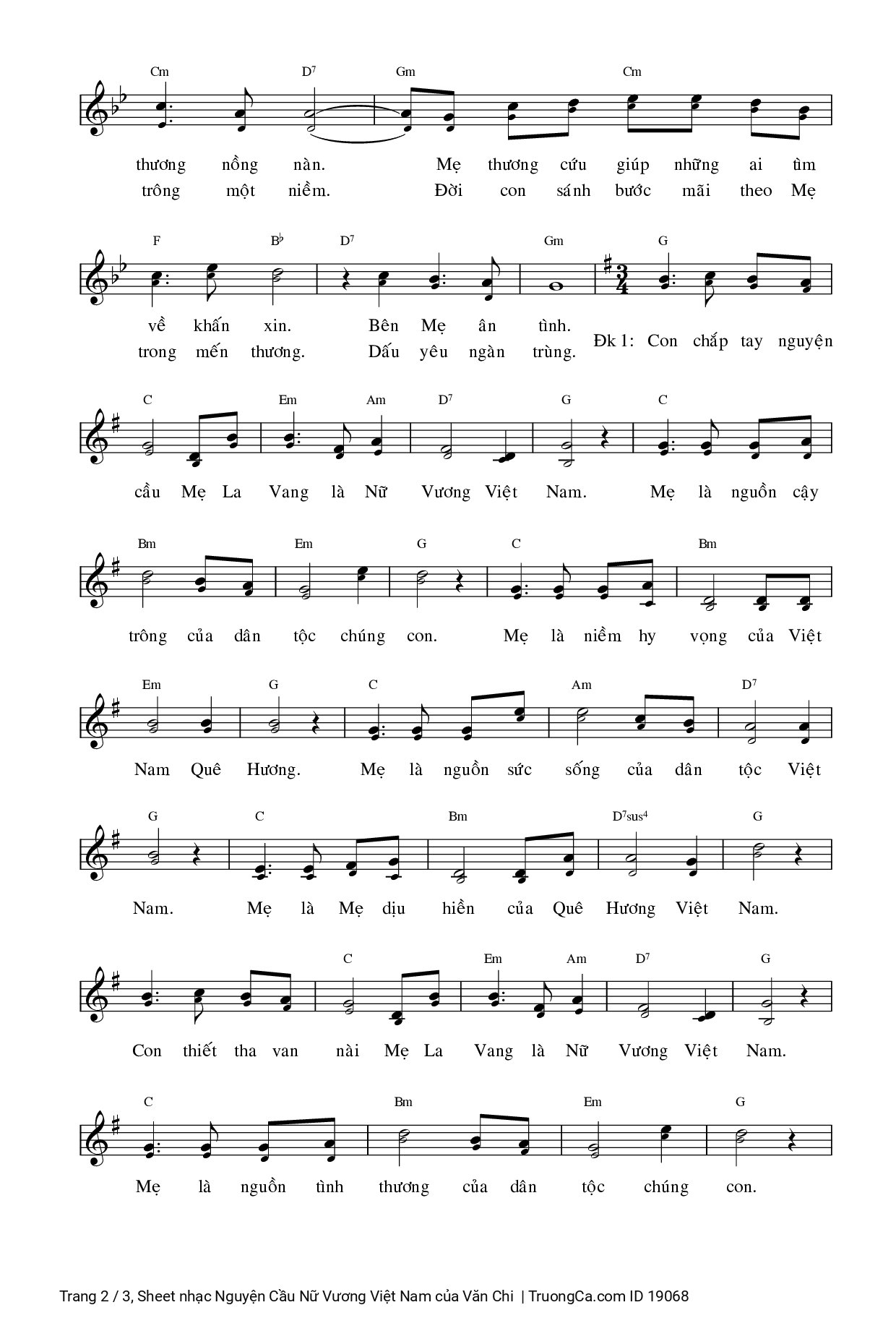 Page 2 of Sheet music PDF Nguyện Cầu Nữ Vương Việt Nam - Văn Chi