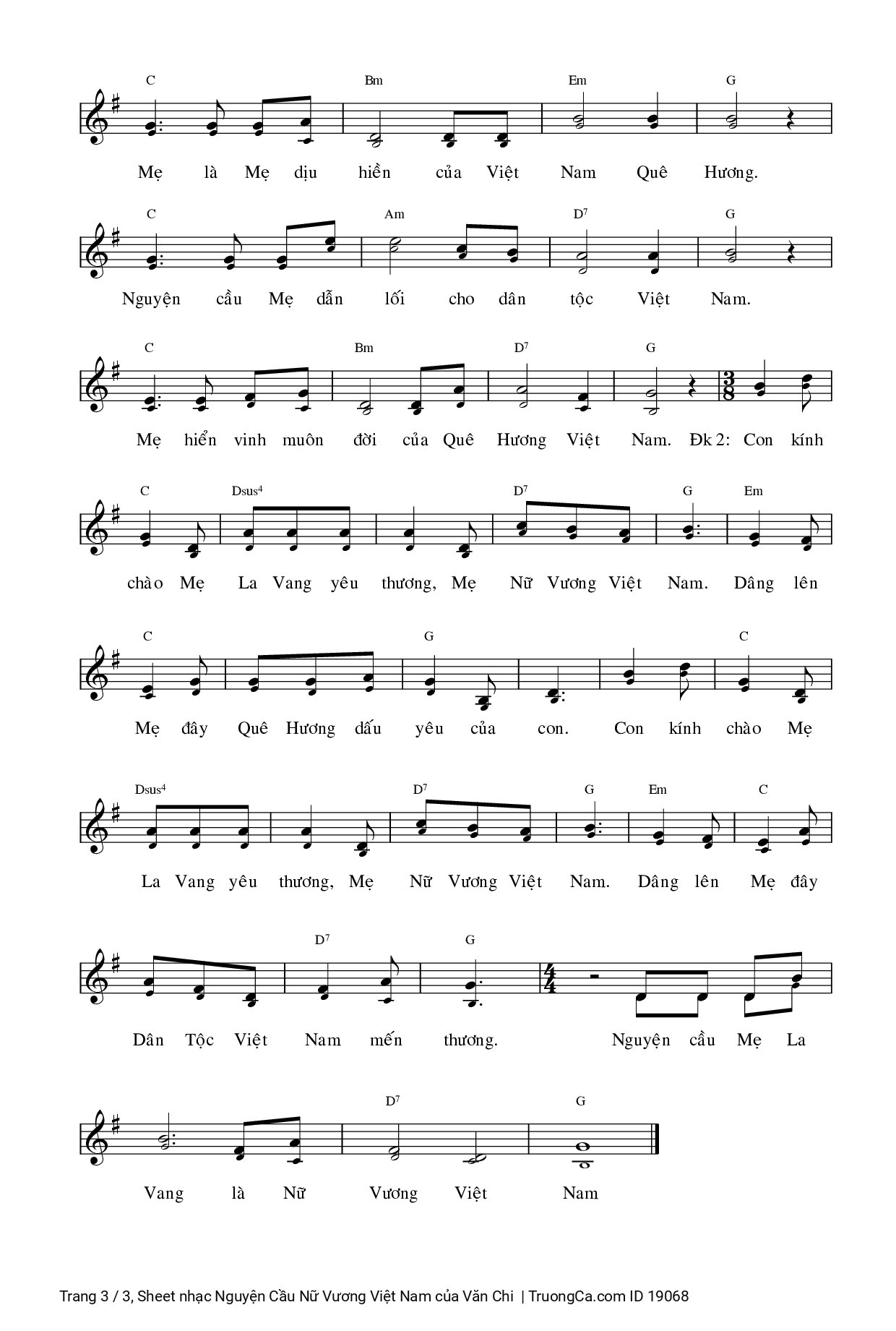 Page 3 of Sheet music PDF Nguyện Cầu Nữ Vương Việt Nam - Văn Chi