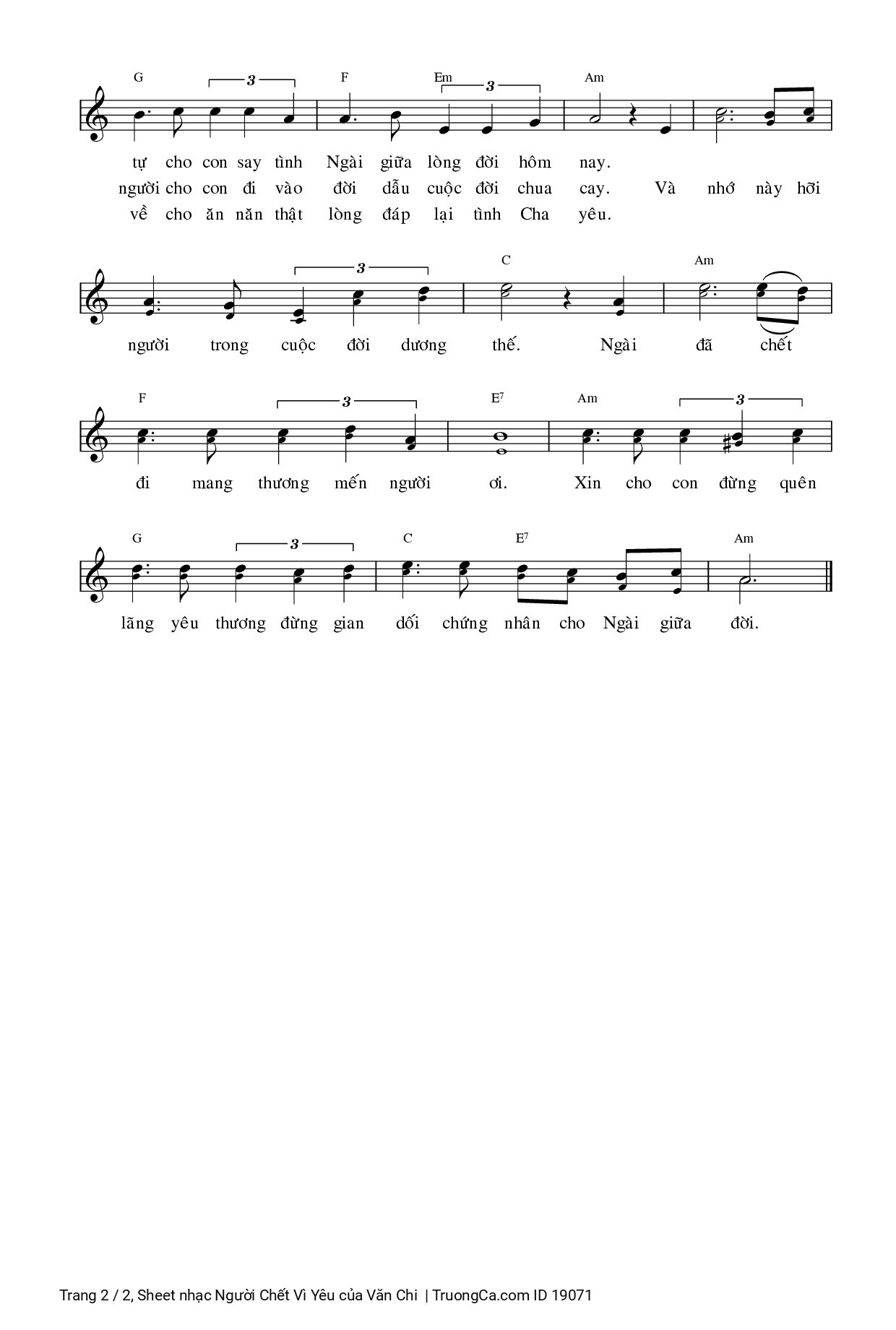 Page 2 of Sheet music PDF Người Chết Vì Yêu - Văn Chi