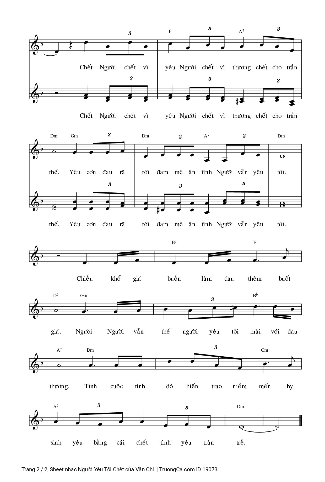 Page 2 of Sheet music PDF Người Yêu Tôi Chết - Văn Chi