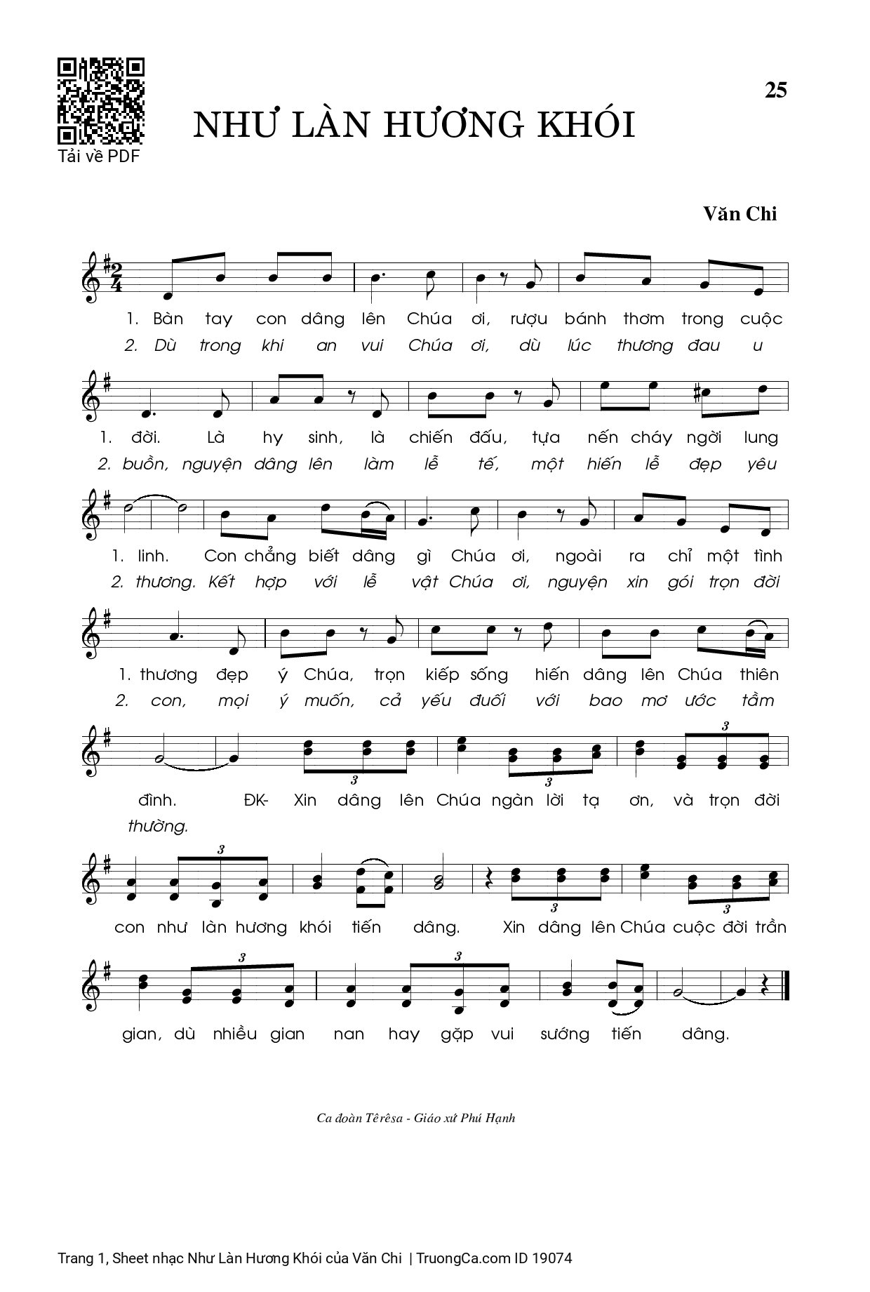 Sheet PDF of Như Làn Hương Khói