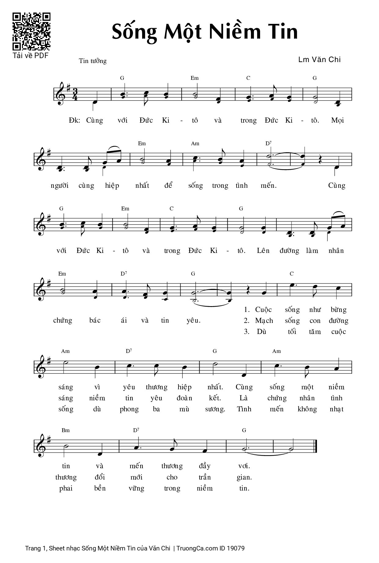 Sheet PDF of Sống Một Niềm Tin