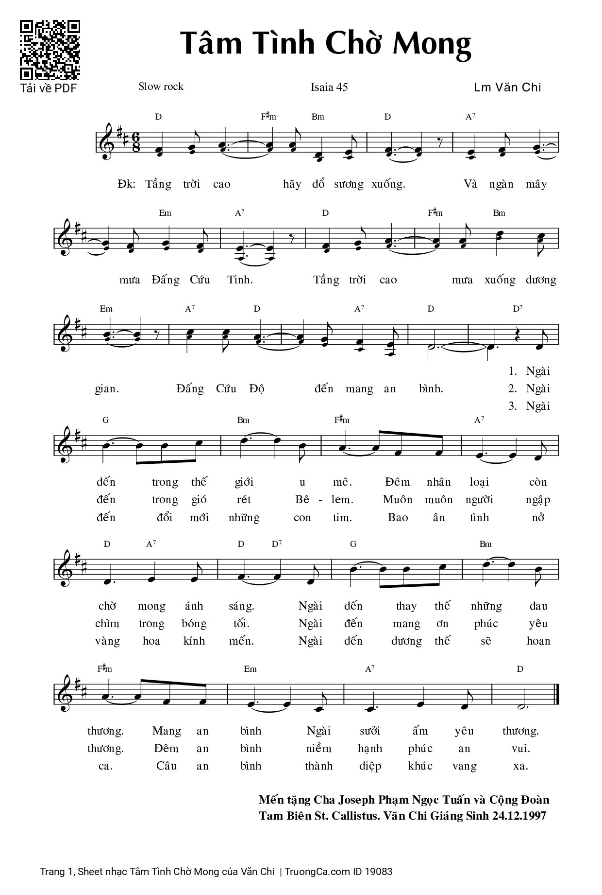 Sheet PDF of Tâm Tình Chờ Mong