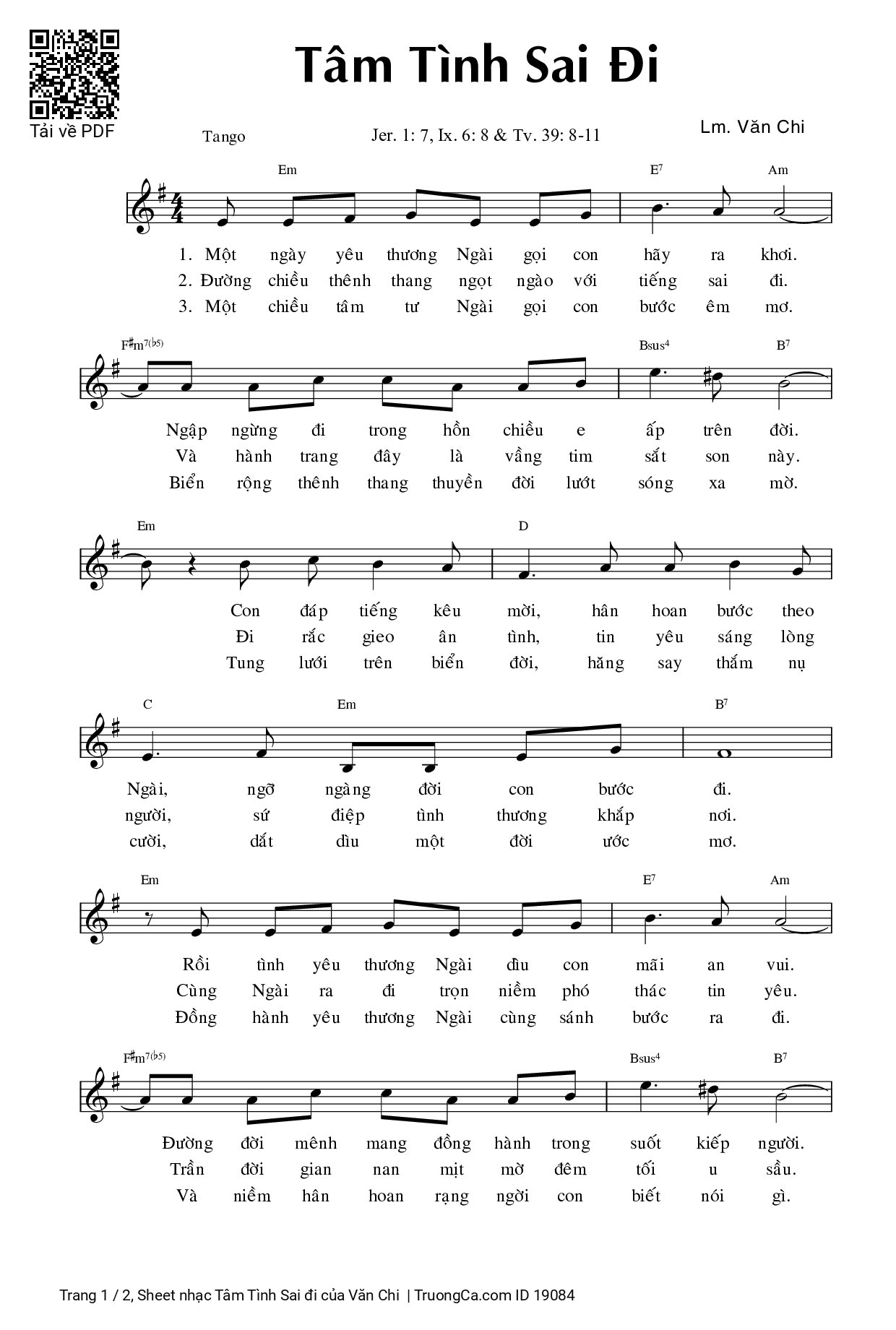 Sheet PDF of Tâm Tình Sai đi