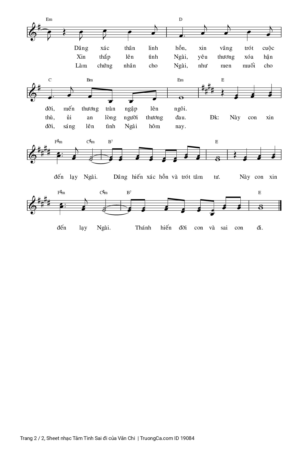 Page 2 of Sheet music PDF Tâm Tình Sai đi - Văn Chi
