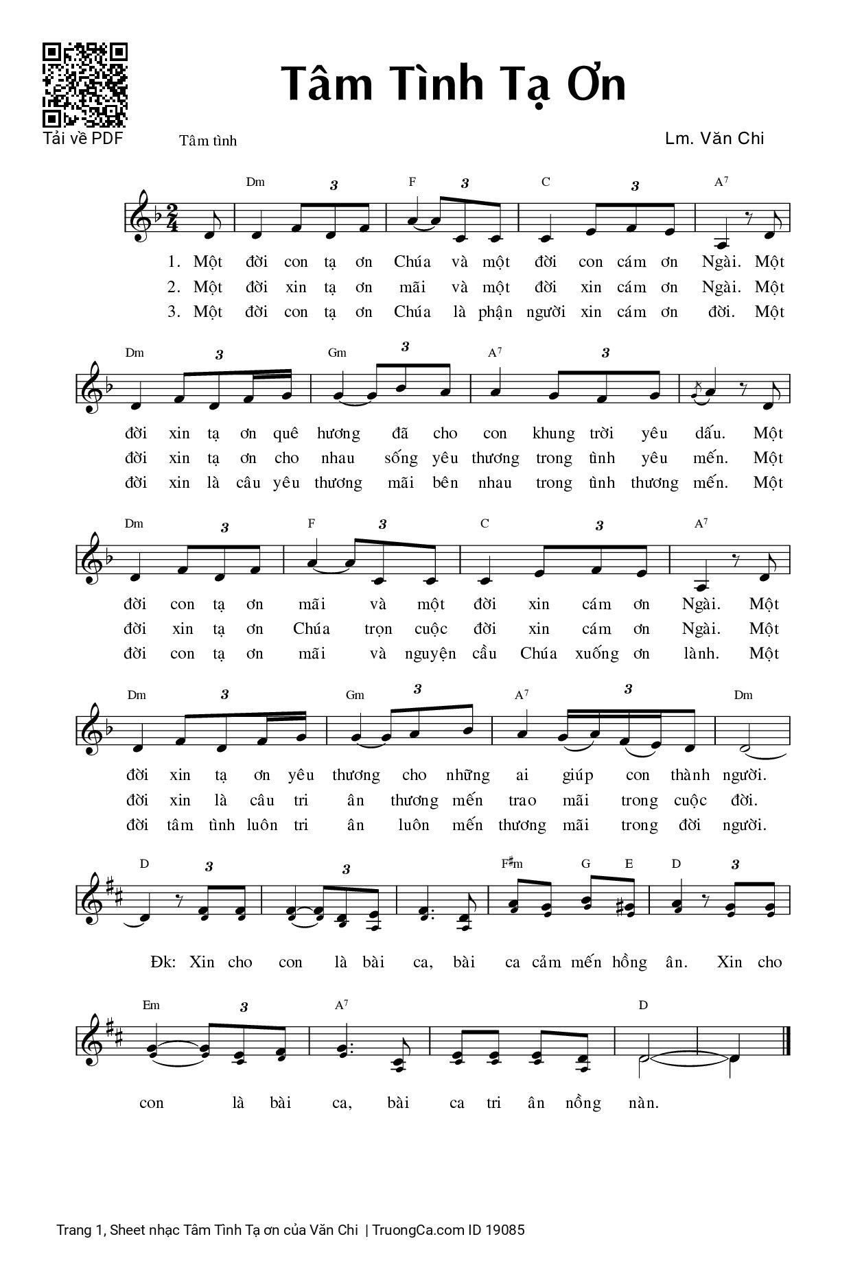 Sheet PDF of Tâm Tình Tạ ơn