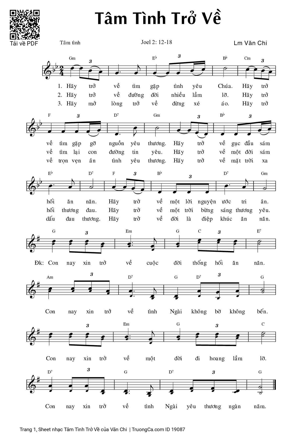 Sheet PDF of Tâm Tình Trở Về