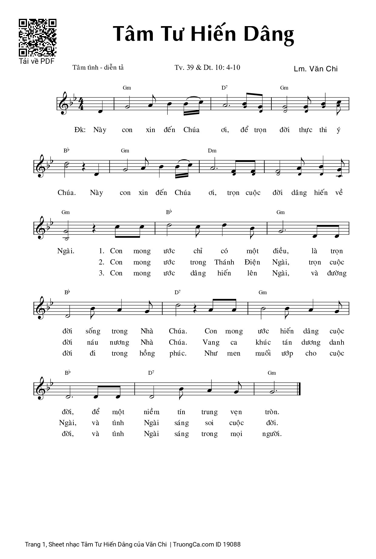 Sheet PDF of Tâm Tư Hiến Dâng