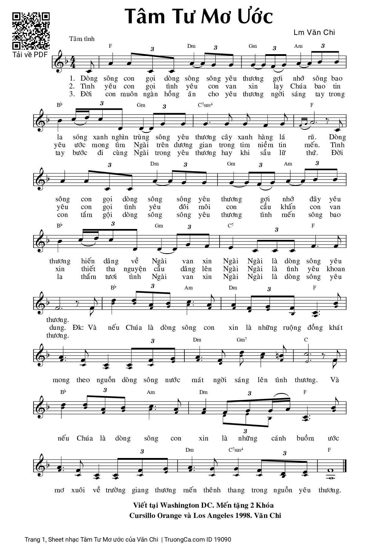 Page 1 of Sheet music PDF Tâm Tư Mơ ước - Văn Chi