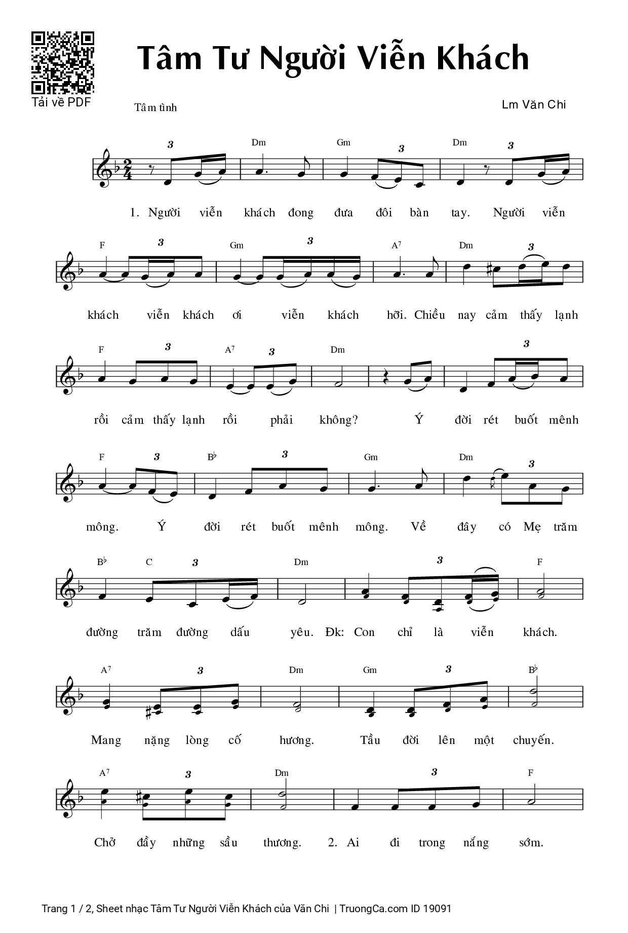 Sheet PDF of Tâm Tư Người Viễn Khách
