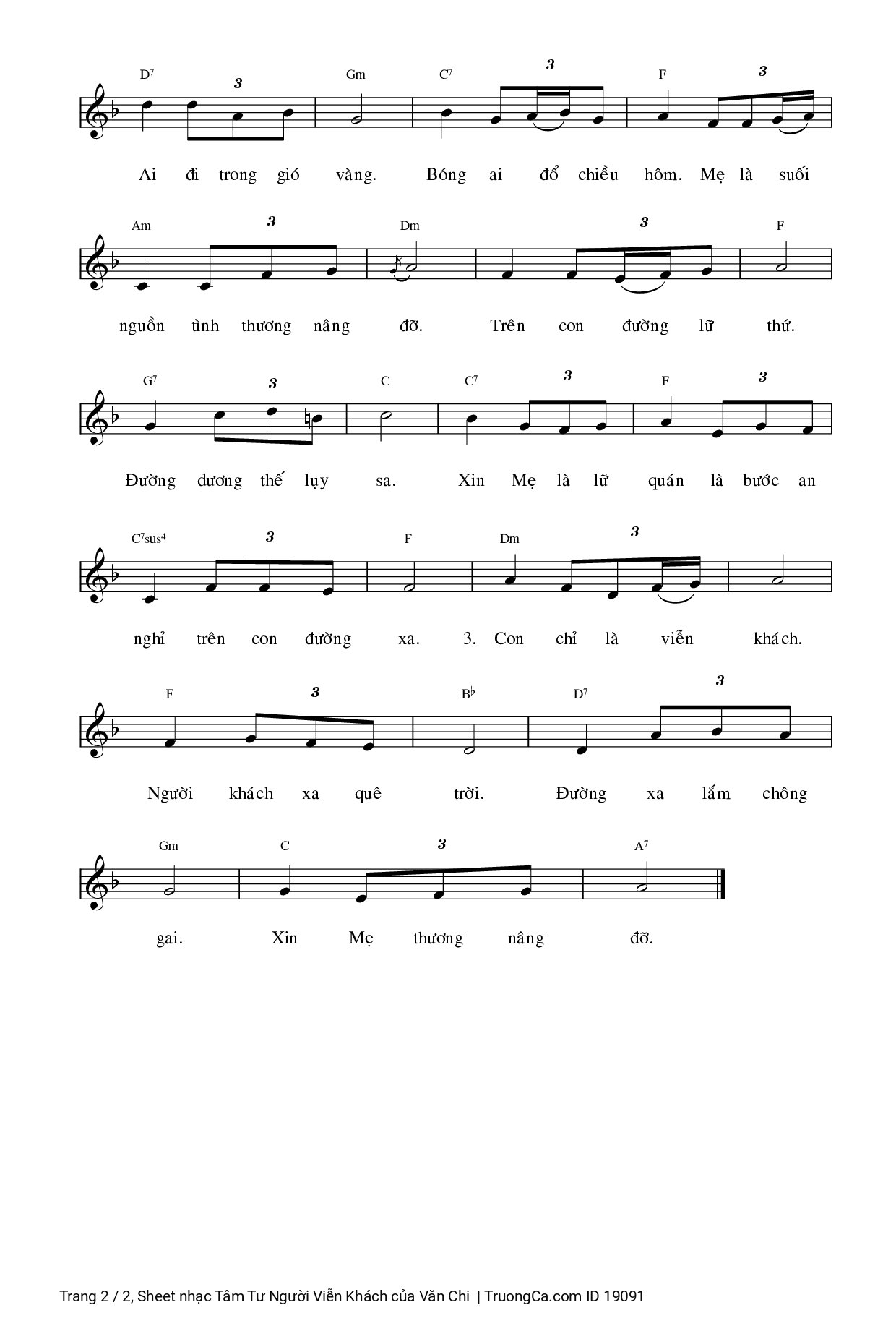 Page 2 of Sheet music PDF Tâm Tư Người Viễn Khách - Văn Chi