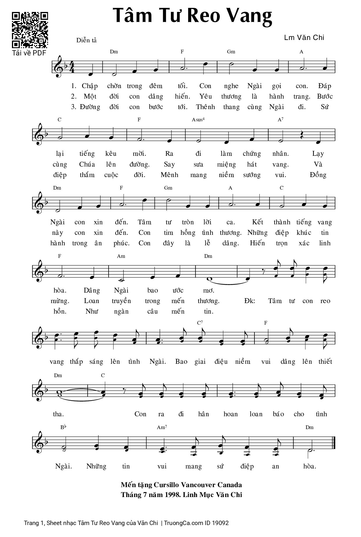 Sheet PDF of Tâm Tư Reo Vang
