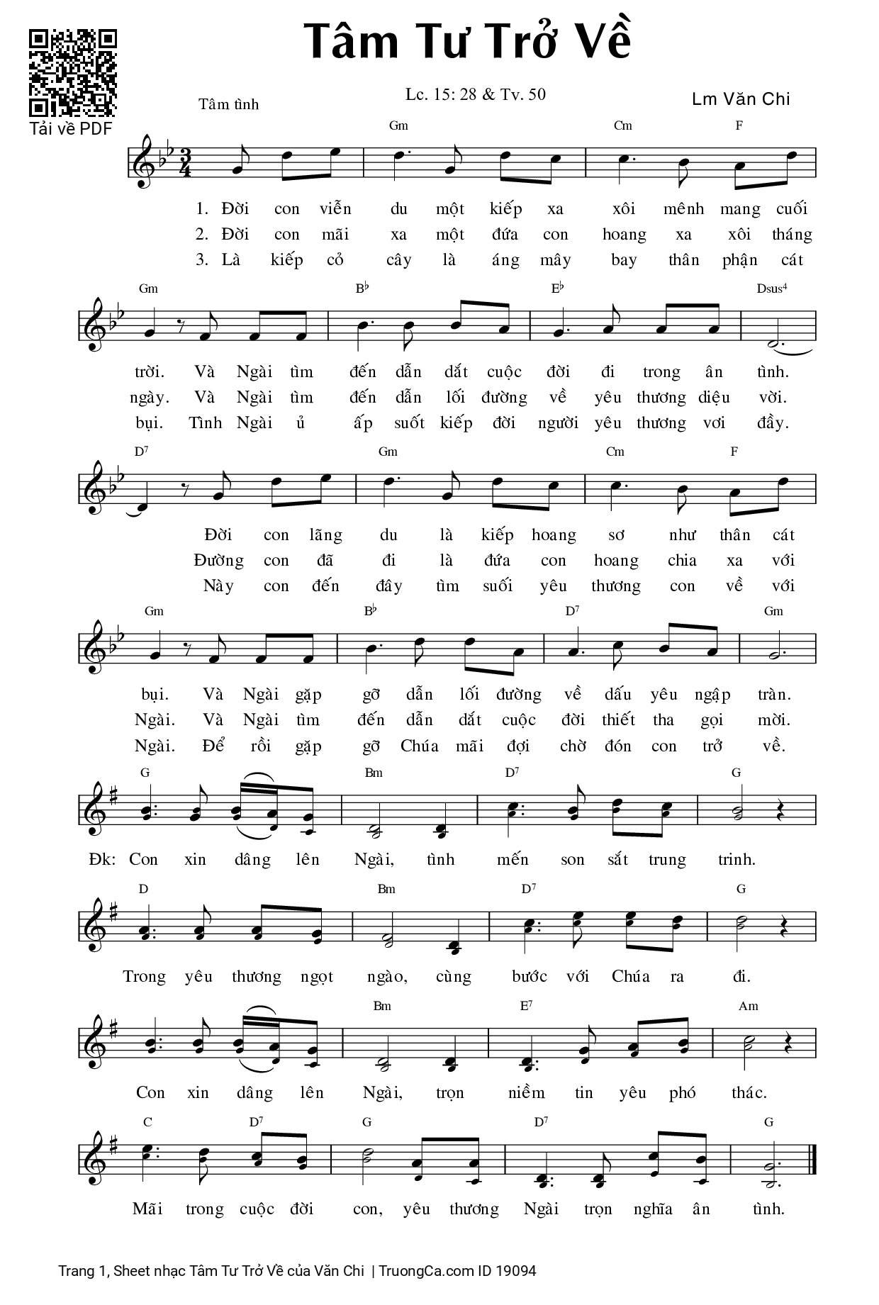 Page 1 of Sheet music PDF Tâm Tư Trở Về - Văn Chi