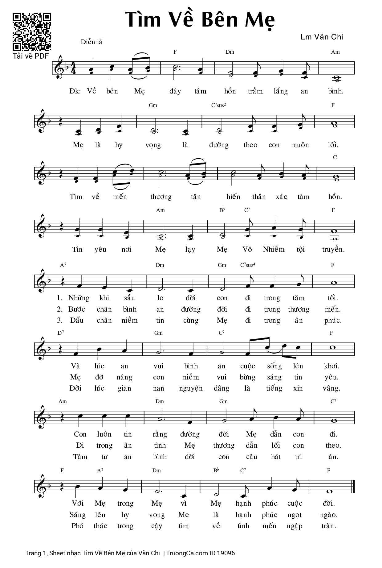 Page 1 of Sheet music PDF Tìm Về Bên Mẹ - Văn Chi