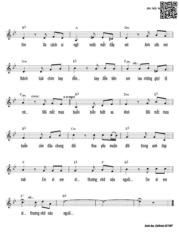 Page 2 of Sheet music PDF Đôi mắt mưa buồn - Trần Duy Đức