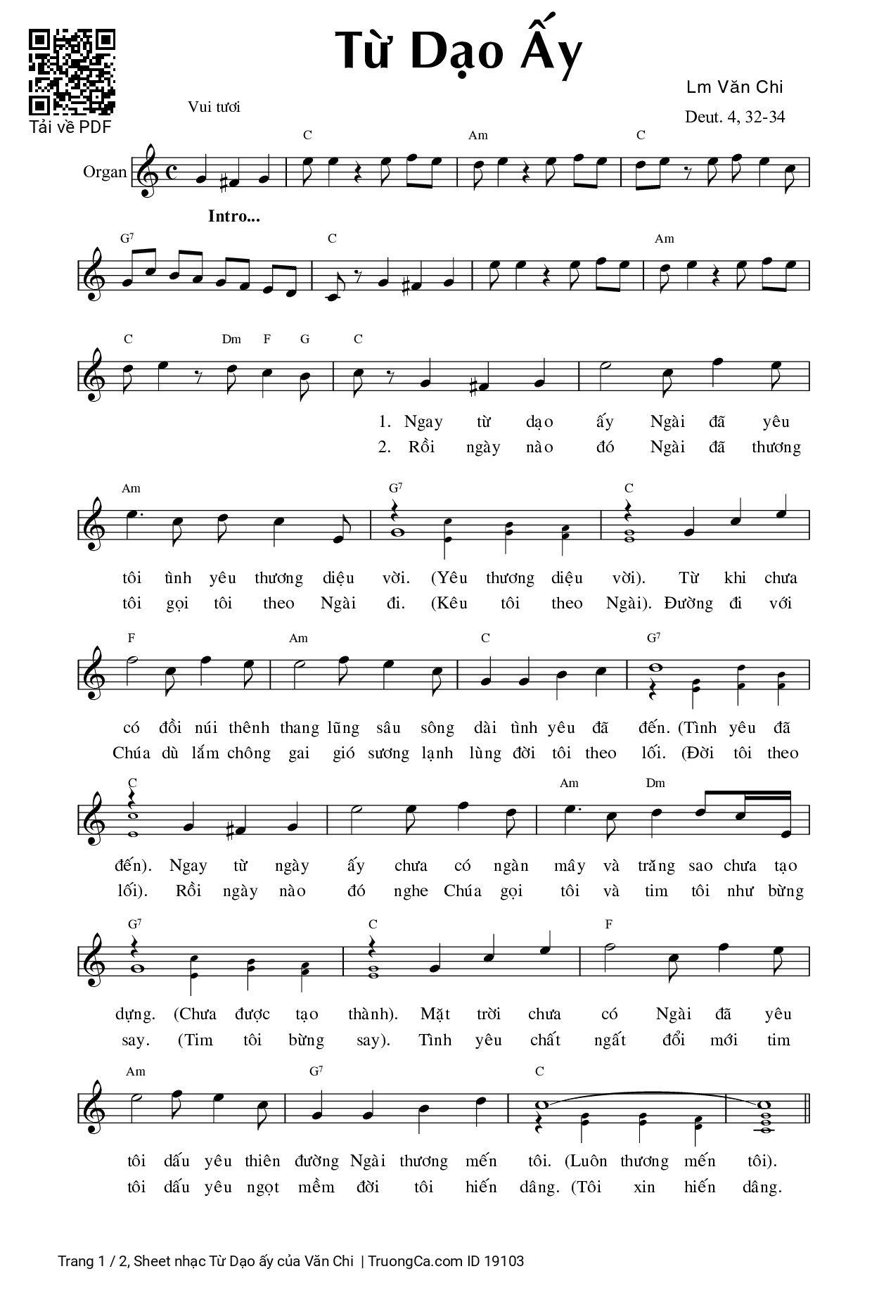 Page 1 of Sheet music PDF Từ Dạo ấy - Văn Chi