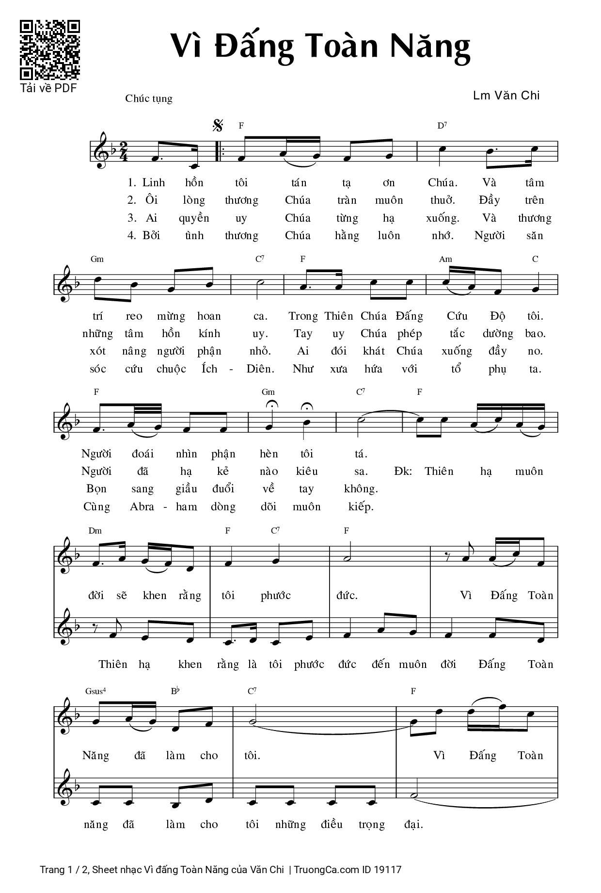 Sheet PDF of Vì đấng Toàn Năng