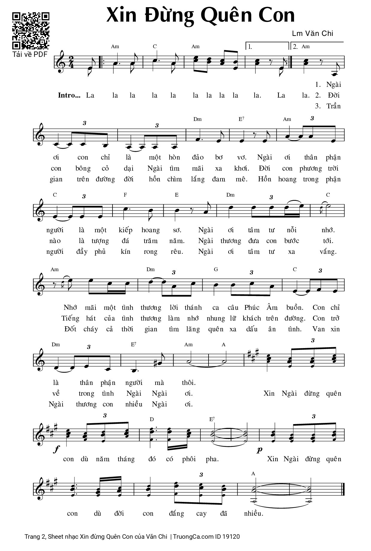 Page 2 of Sheet music PDF Xin đừng Quên Con - Văn Chi