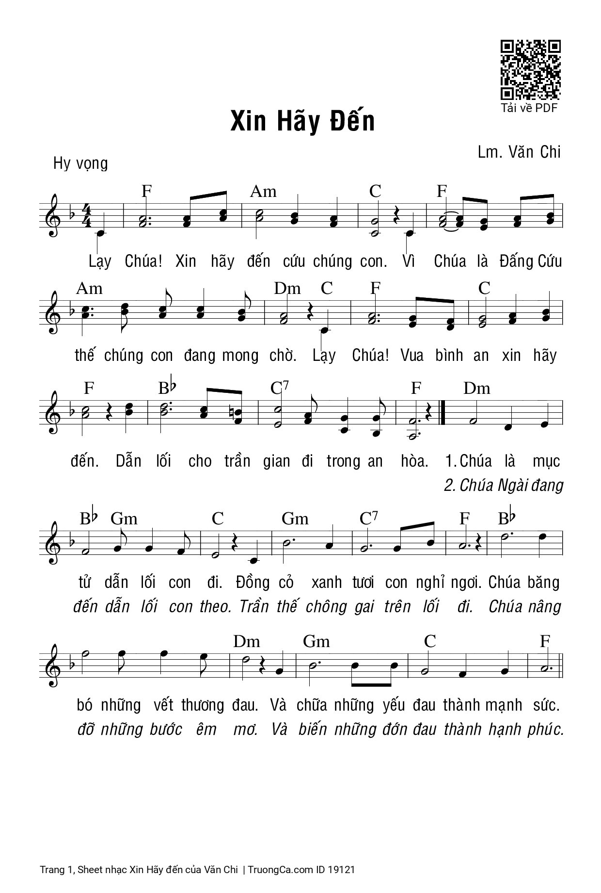 Sheet PDF of Xin Hãy đến