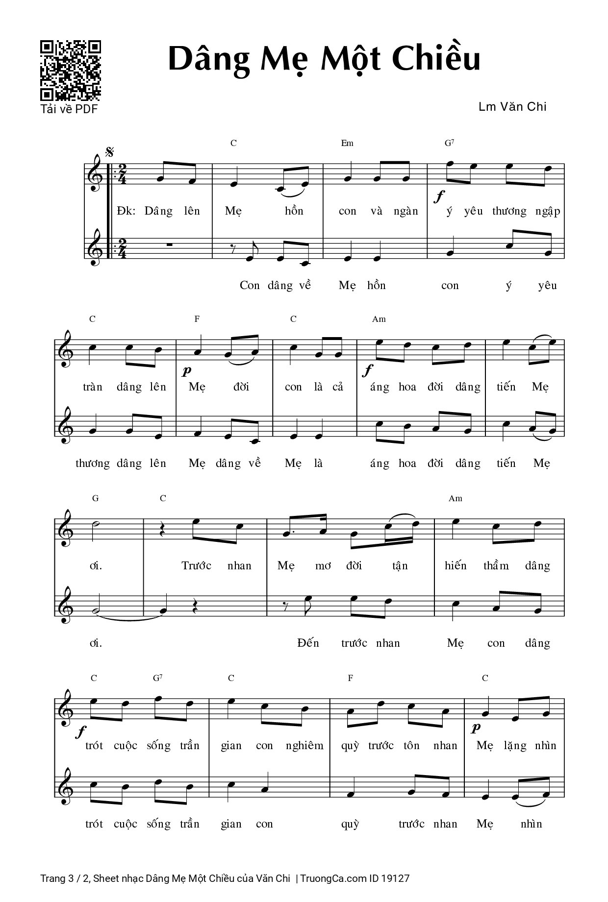 Page 3 of Sheet music PDF Dâng Mẹ Một Chiều - Văn Chi