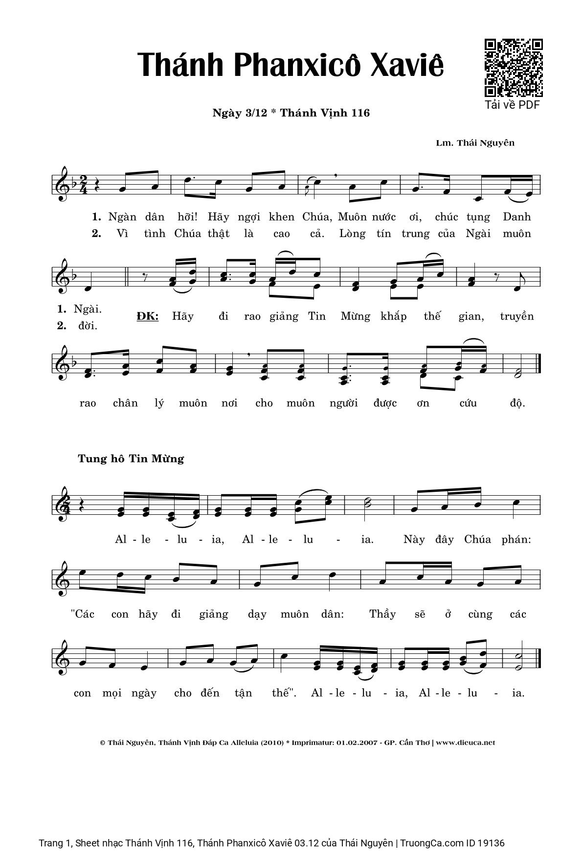 Sheet PDF of Thánh Vịnh 116, Thánh Phanxicô Xaviê 03.12