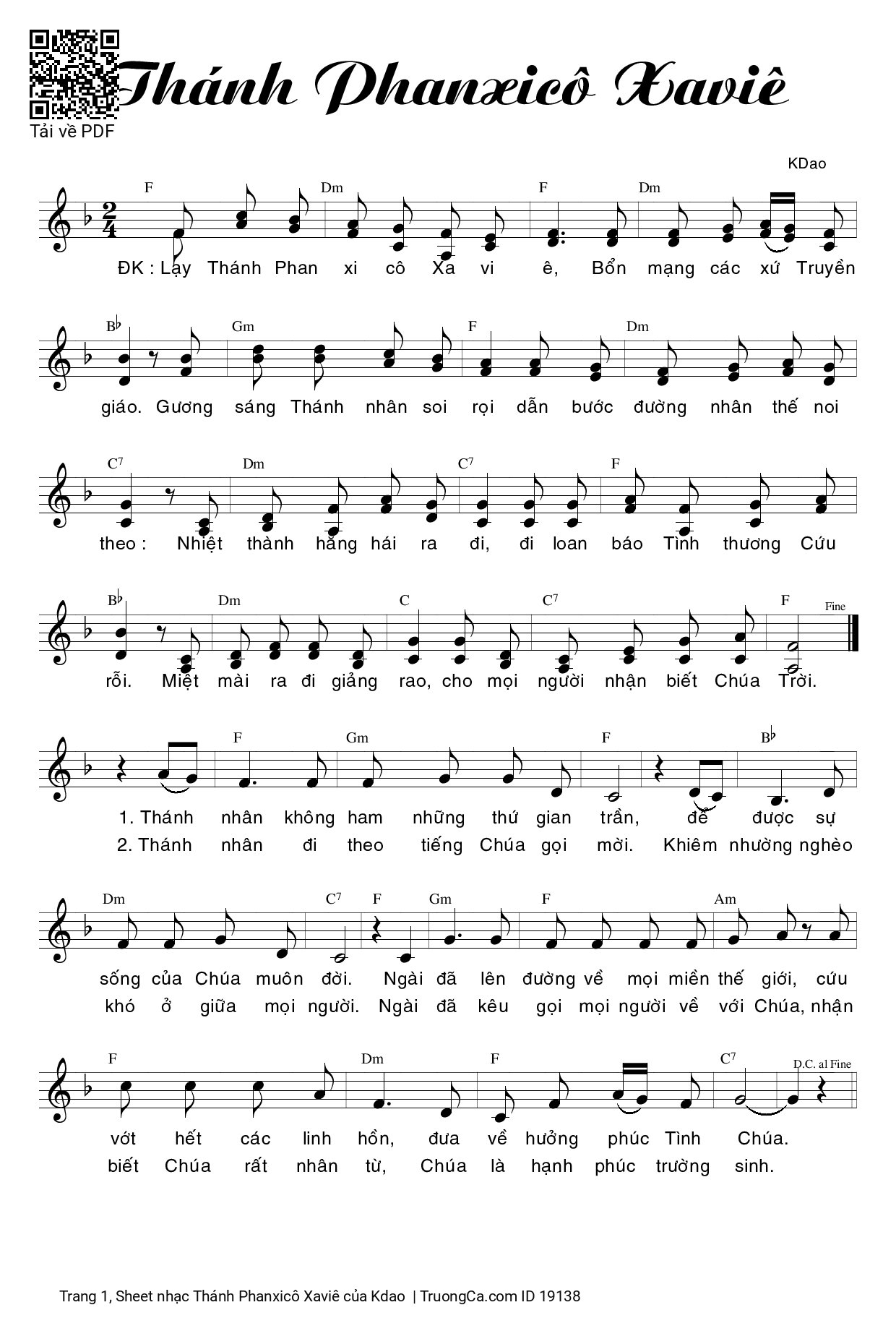 Sheet PDF of Thánh Phanxicô Xaviê