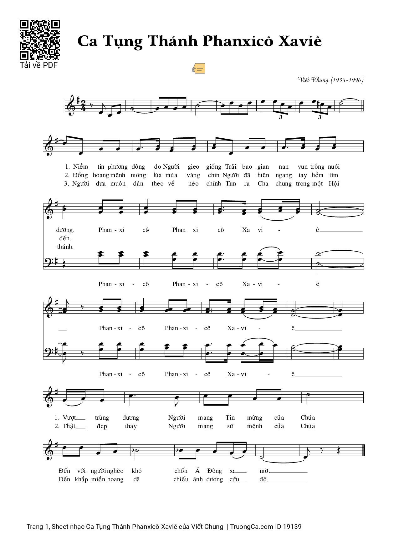 Sheet PDF of Ca Tụng Thánh Phanxicô Xaviê
