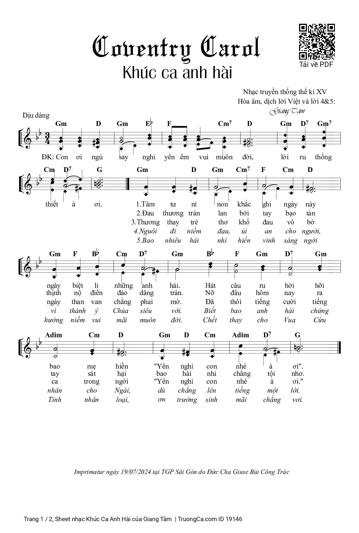 Con ơi ngủ say nghỉ yên êm vui muôn đời, Trang 1