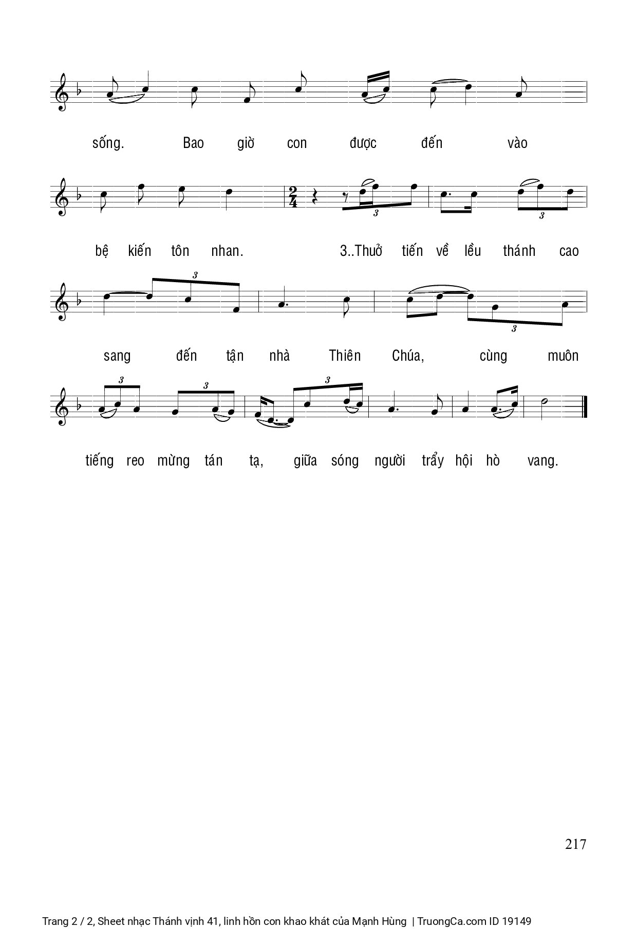Page 2 of Sheet music PDF Thánh vịnh 41, linh hồn con khao khát - Mạnh Hùng