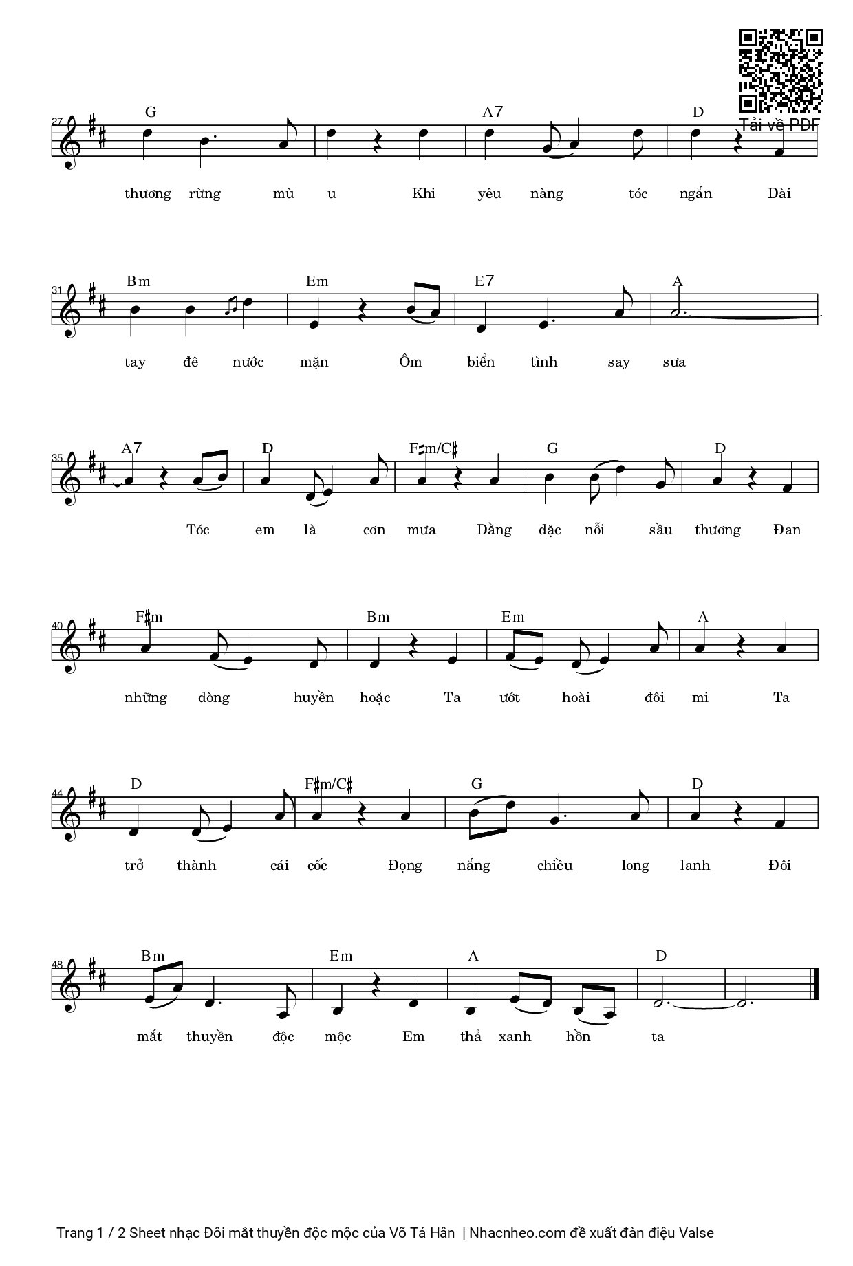 Page 2 of Sheet music PDF Đôi mắt thuyền độc mộc - Võ Tá Hân