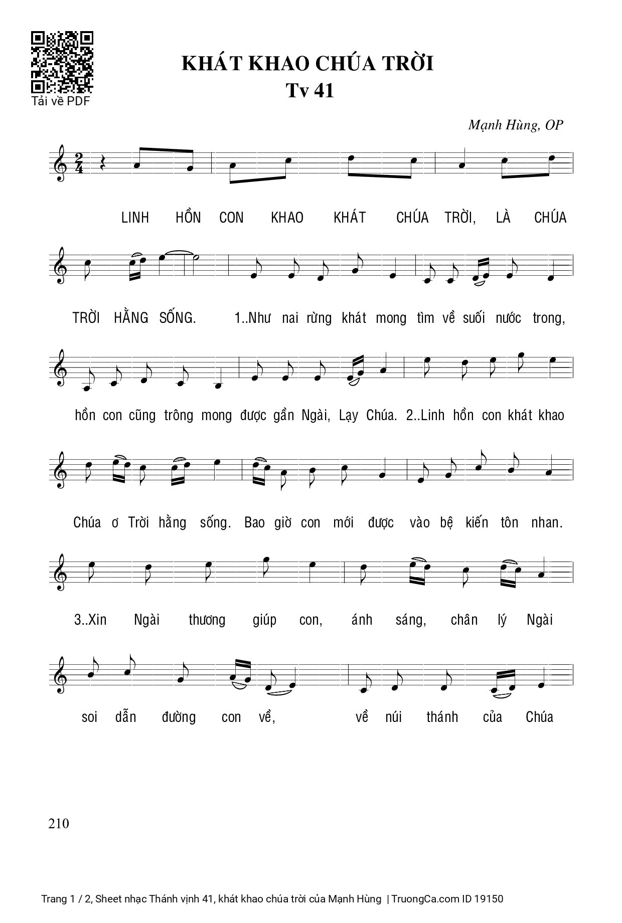 Sheet PDF of Thánh vịnh 41, khát khao chúa trời