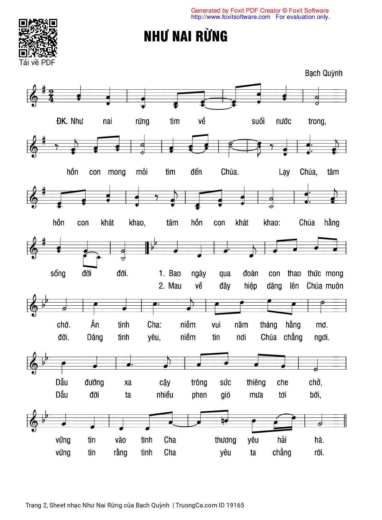 Page 2 of Sheet music PDF Như Nai Rừng - Bạch Quỳnh