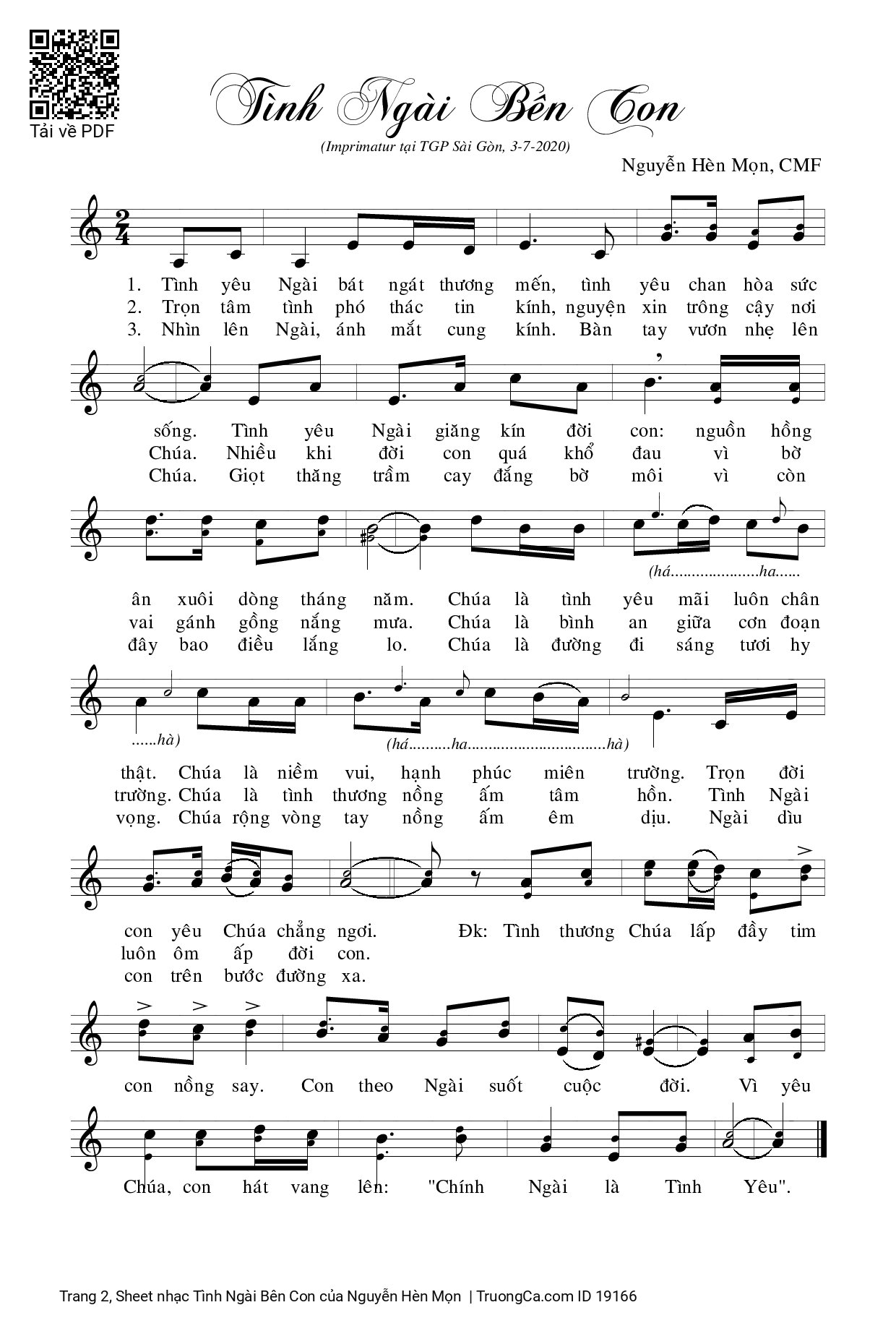 Page 2 of Sheet music PDF Tình Ngài Bên Con - Nguyễn Hèn Mọn