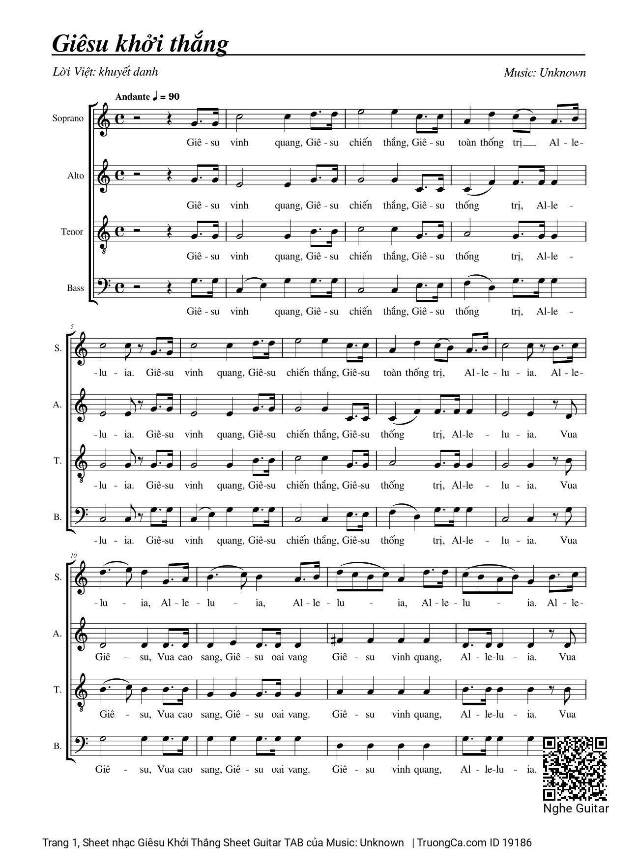 Sheet PDF of Giêsu Khởi Thắng (5 bè)