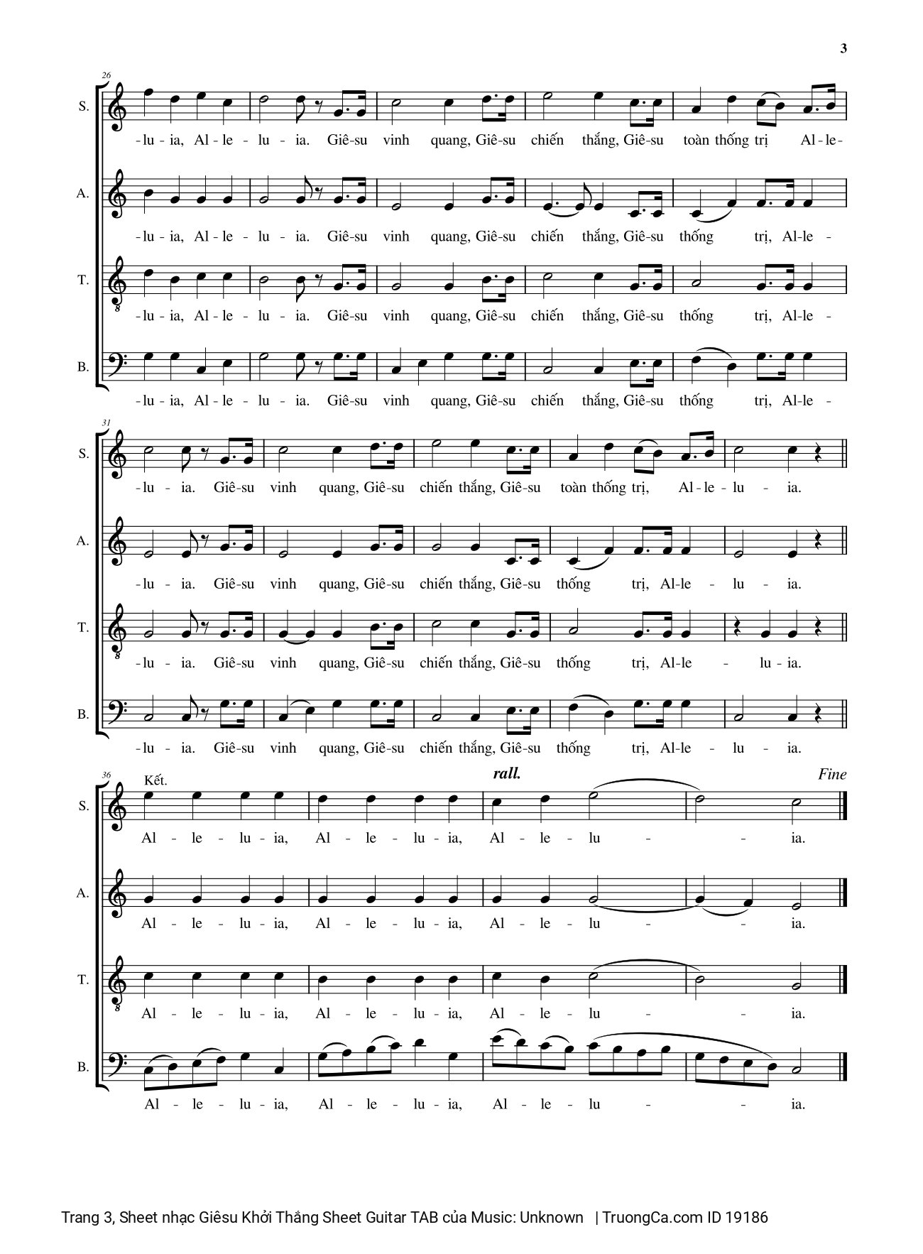 Page 3 of Sheet music PDF Giêsu Khởi Thắng (5 bè) - Nhạc ngoại quốc