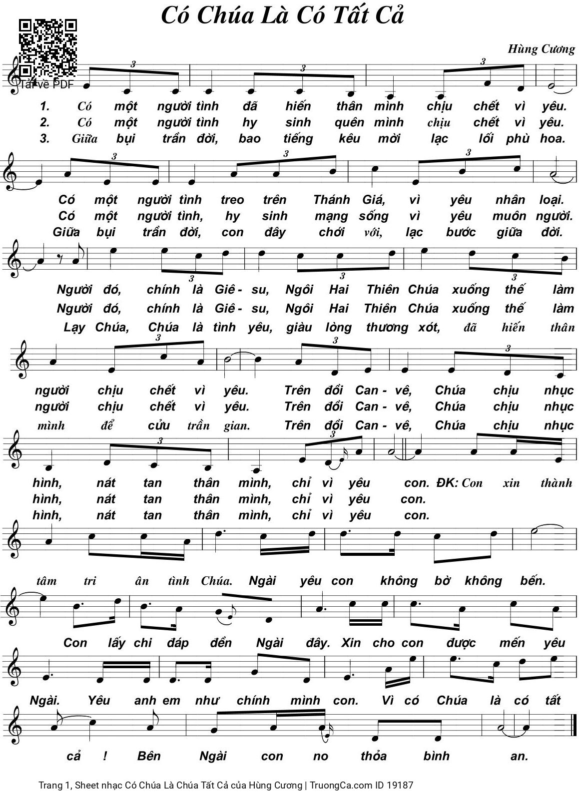 Ca Nguyện Hiệp Lễ Có một người tình đã hiến thân mình chịu chết vì yêu, Trang 1