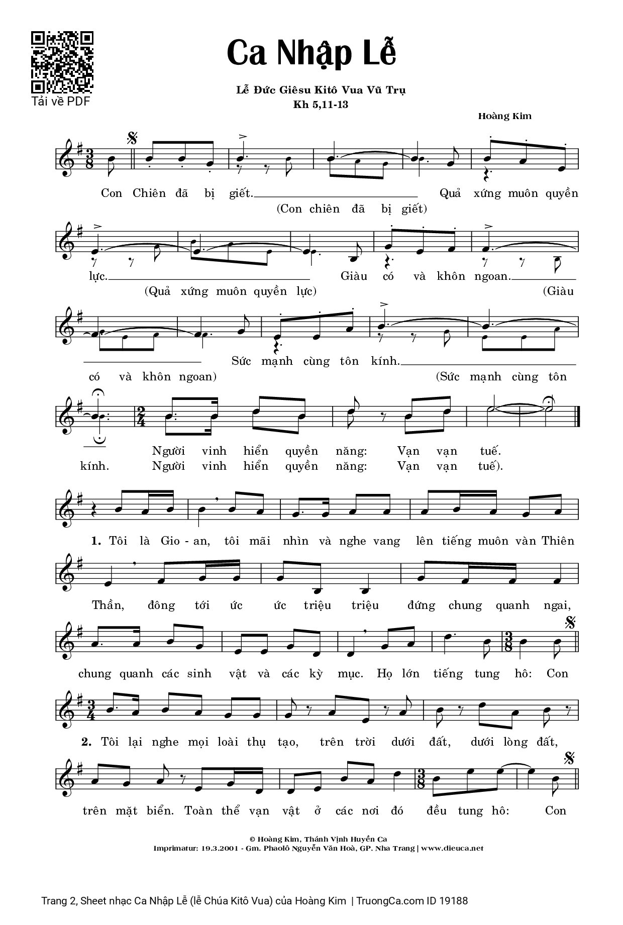 Page 2 of Sheet music PDF Ca Nhập Lễ (lễ Chúa Kitô Vua) - Hoàng Kim