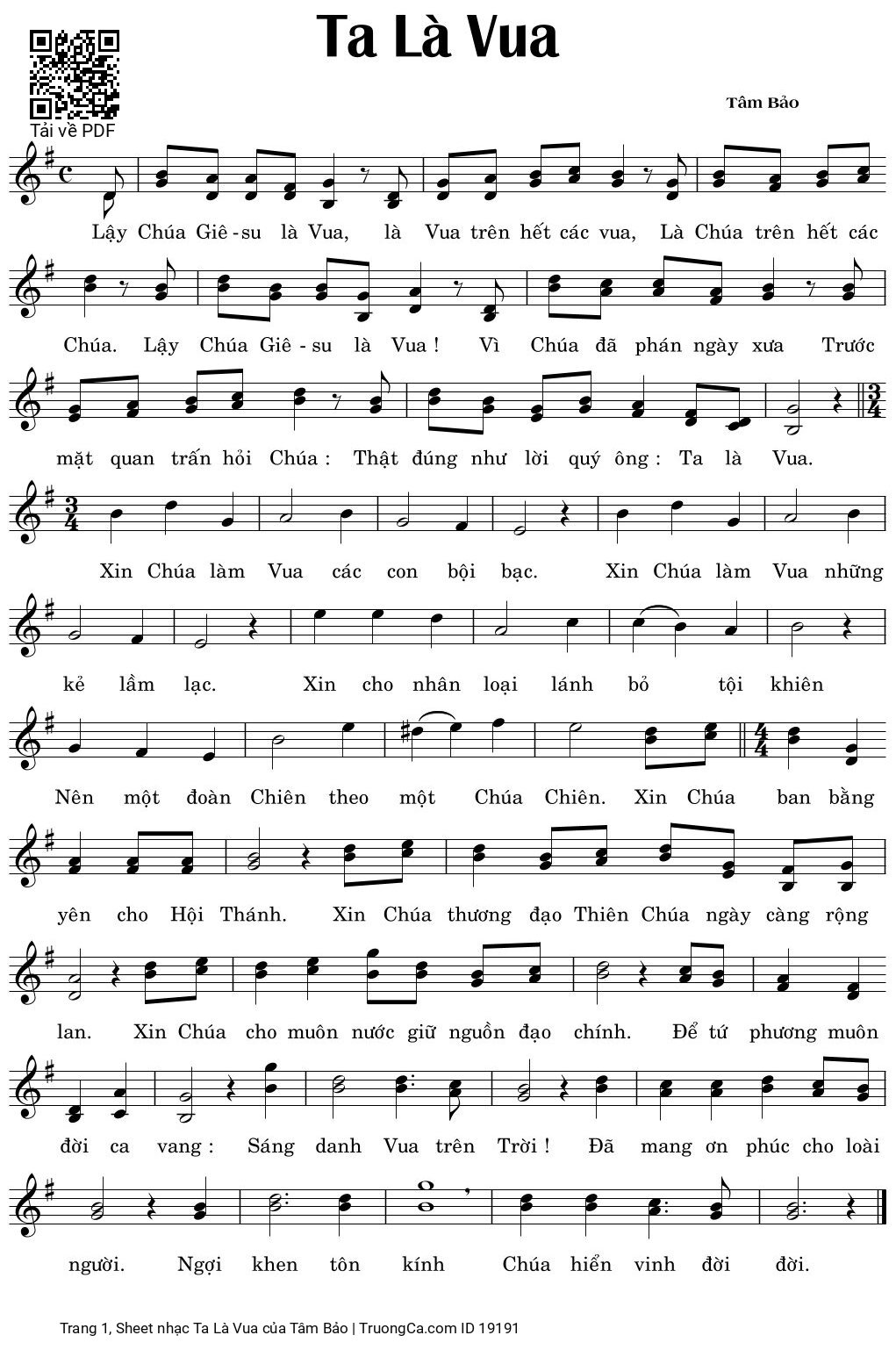Sheet PDF of Ta Là Vua - Tâm Bảo