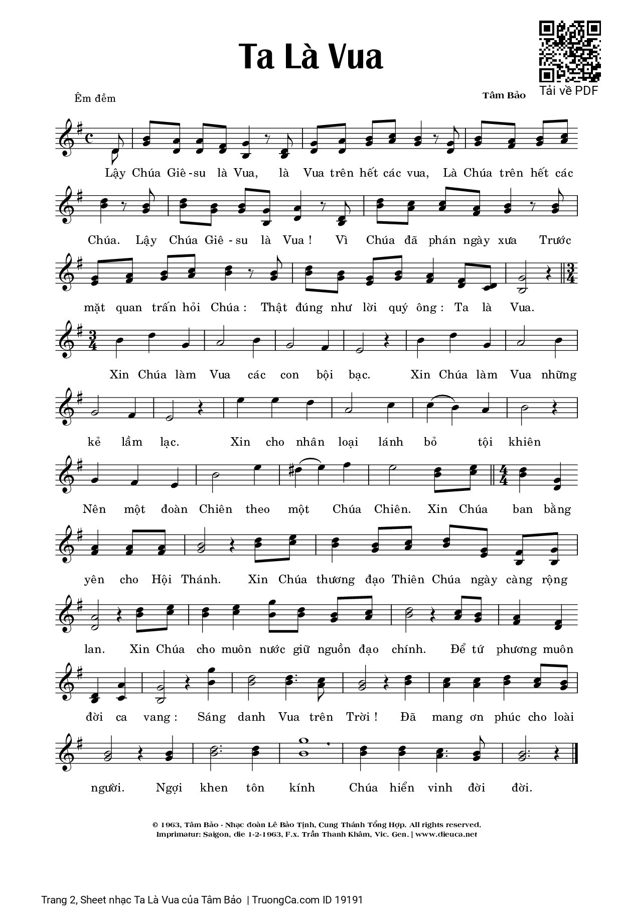 Page 2 of Sheet music PDF Ta Là Vua - Tâm Bảo